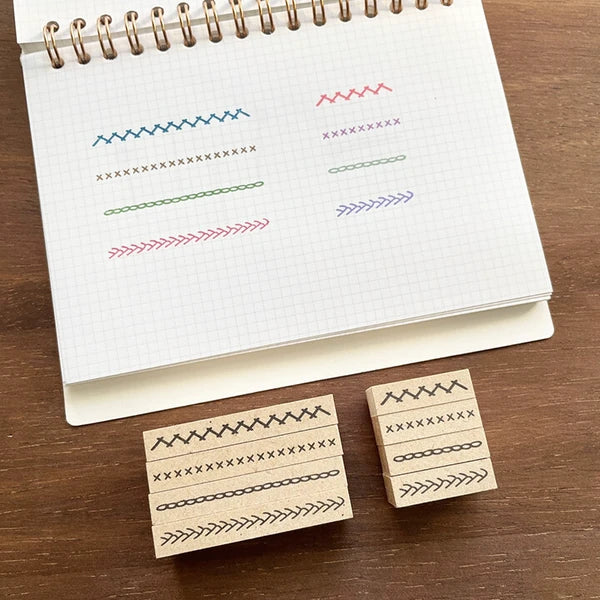 STAMP MARCHE Embroidery-Style Line B 4-Piece Rubber Stamp Set