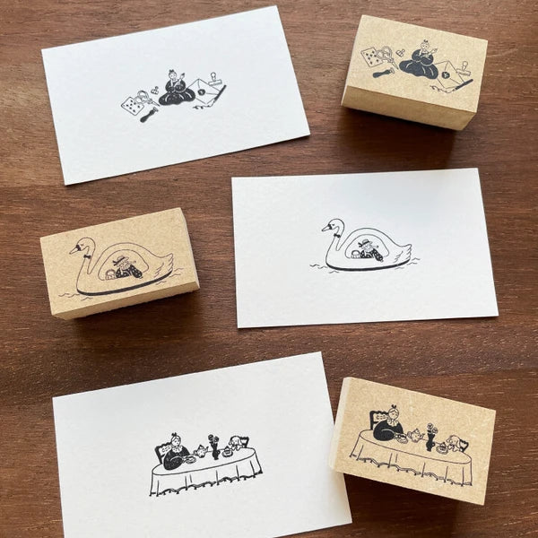 STAMP MARCHE Marl-chan Illustration Rubber Stamp - Dress-Up Tea Time