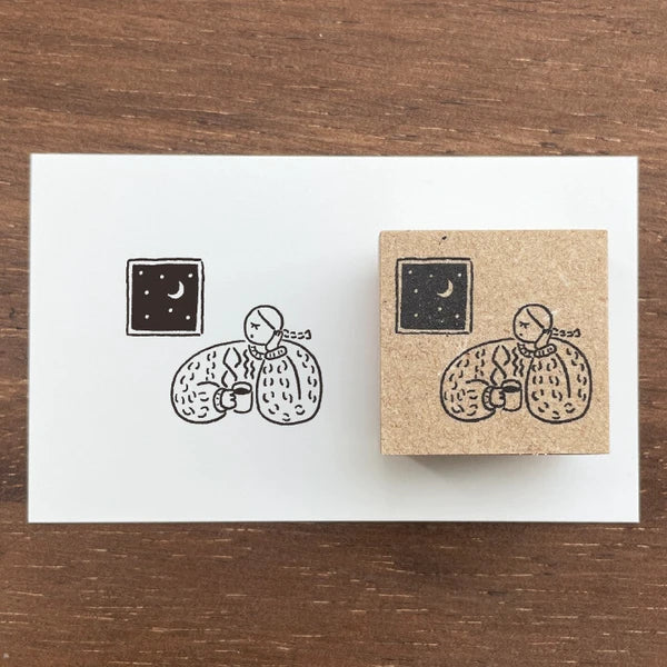 STAMP MARCHE Maru-chan Illustration Rubber Stamp - Coffee