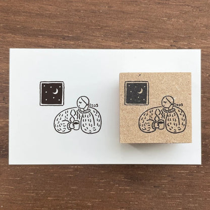 STAMP MARCHE Maru-chan Illustration Rubber Stamp - Coffee