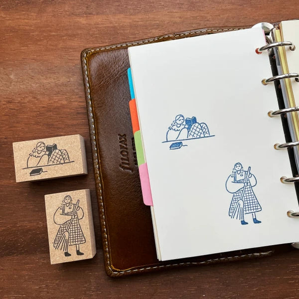 STAMP MARCHE Maru-chan Illustration Rubber Stamp - Reading