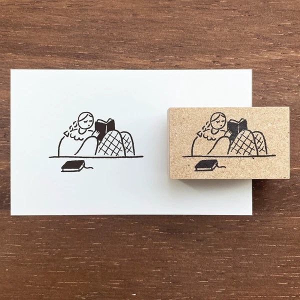 STAMP MARCHE Maru-chan Illustration Rubber Stamp - Reading
