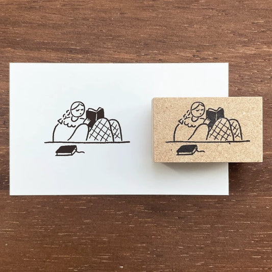 STAMP MARCHE Maru-chan Illustration Rubber Stamp - Reading