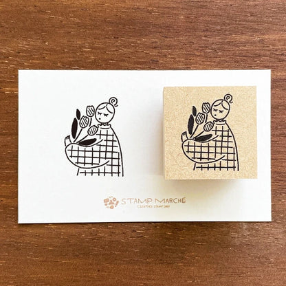 STAMP MARCHE March Maaru-chan Illustration Stamp - Tulip
