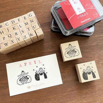 STAMP MARCHE Maru-chan Seasonal Illustration Rubber Stamp - April Strawberry