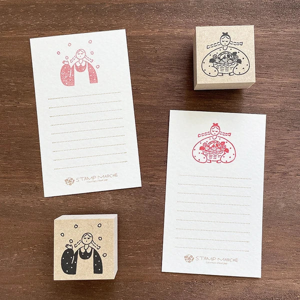 STAMP MARCHE Maru-chan Seasonal Illustration Rubber Stamp - April Strawberry