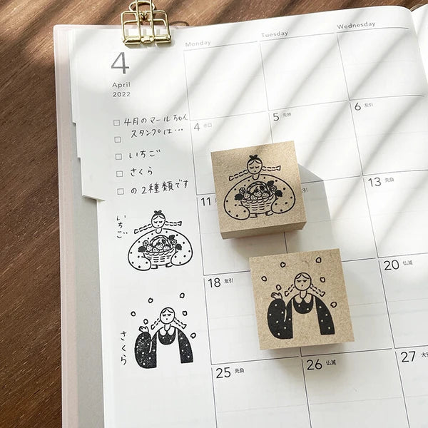STAMP MARCHE Maru-chan Seasonal Illustration Rubber Stamp - April Sakura