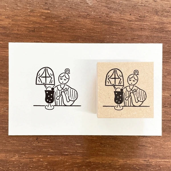 STAMP MARCHE July Maru-chan Illustration Rubber Stamp - Retro Cafe