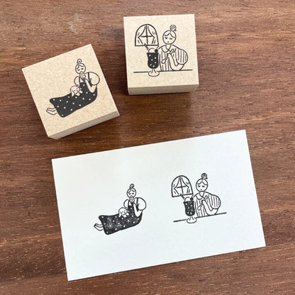 STAMP MARCHE July Maru-chan Illustration Rubber Stamp - Retro Cafe