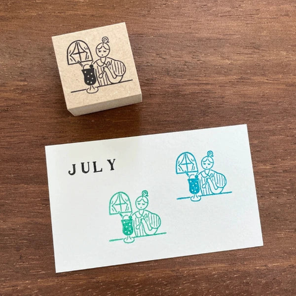STAMP MARCHE July Maru-chan Illustration Rubber Stamp - Retro Cafe
