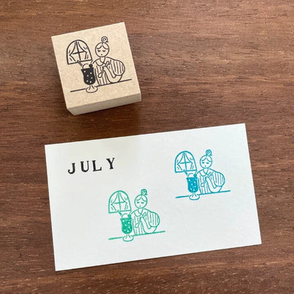 STAMP MARCHE July Maru-chan Illustration Rubber Stamp - Retro Cafe