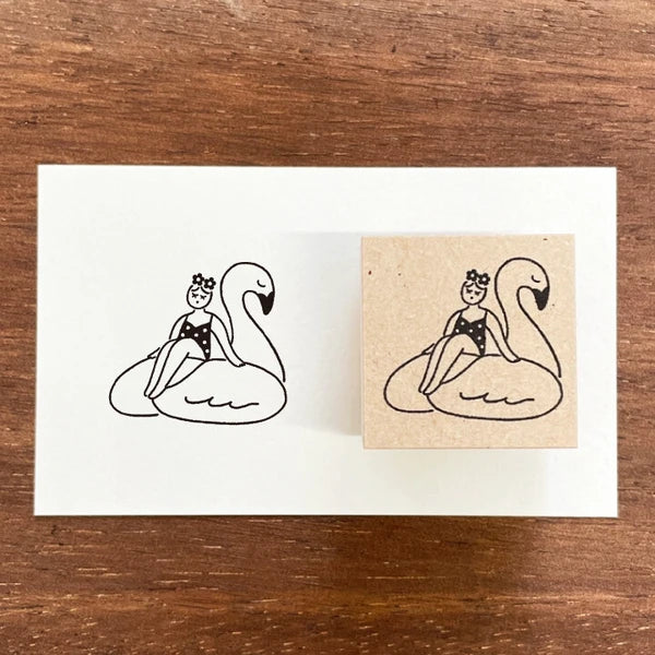 STAMP MARCHE Maru-chan Seasonal Illustration Rubber Stamp - August Swimming Ring