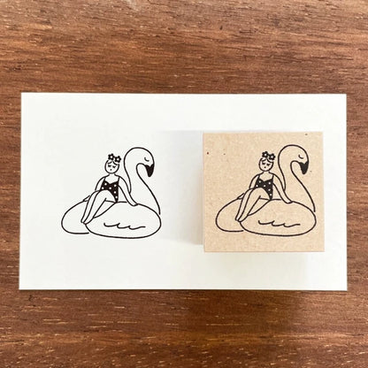STAMP MARCHE Maru-chan Seasonal Illustration Rubber Stamp - August Swimming Ring