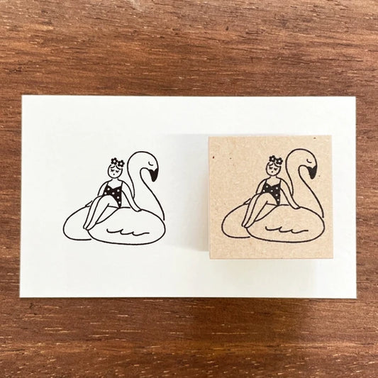 STAMP MARCHE Maru-chan Seasonal Illustration Rubber Stamp - August Swimming Ring