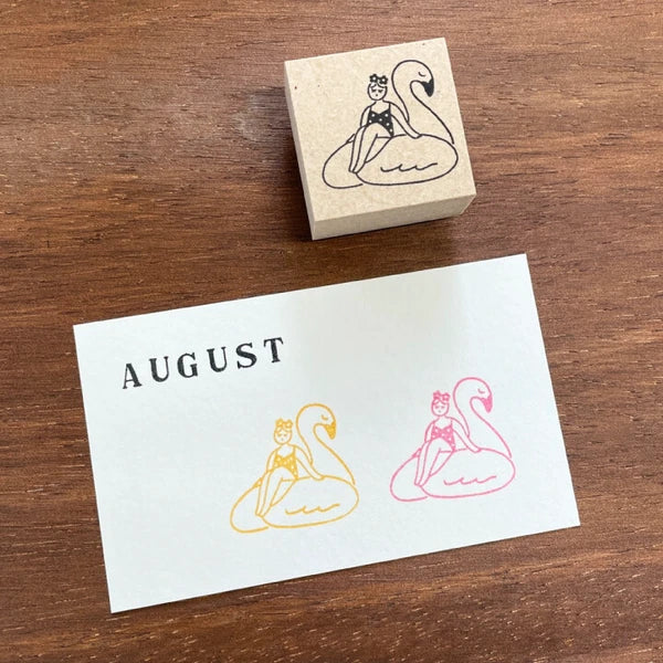 STAMP MARCHE Maru-chan Seasonal Illustration Rubber Stamp - August Swimming Ring