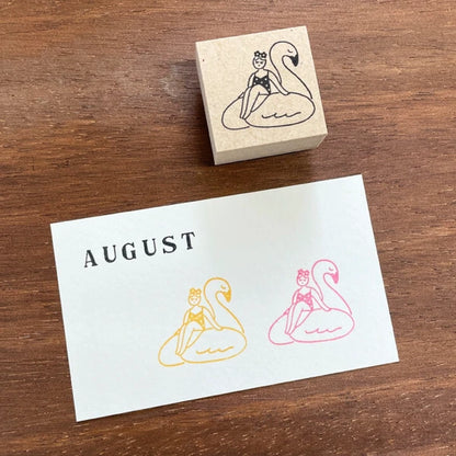 STAMP MARCHE Maru-chan Seasonal Illustration Rubber Stamp - August Swimming Ring