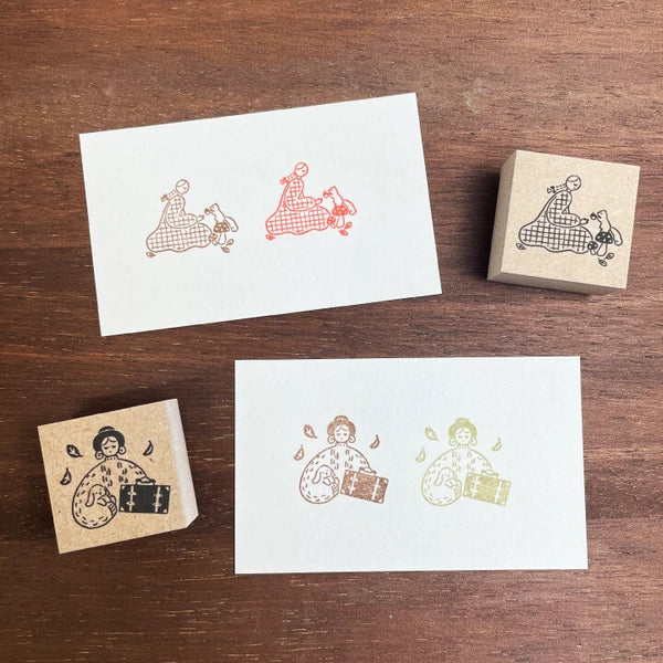 STAMP MARCHE Maru-chan Seasonal Illustration Rubber Stamp - November Autumn Trip