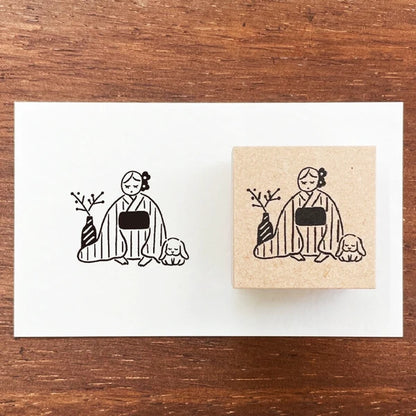 STAMP MARCHE January Maaru-chan Illustration Stamp - Kimono Greeting