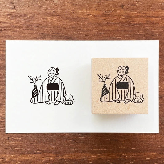 STAMP MARCHE January Maaru-chan Illustration Stamp - Kimono Greeting