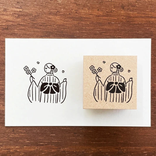 STAMP MARCHE Maaru-chan Seasonal Illustration Stamp - January Kimono Back View