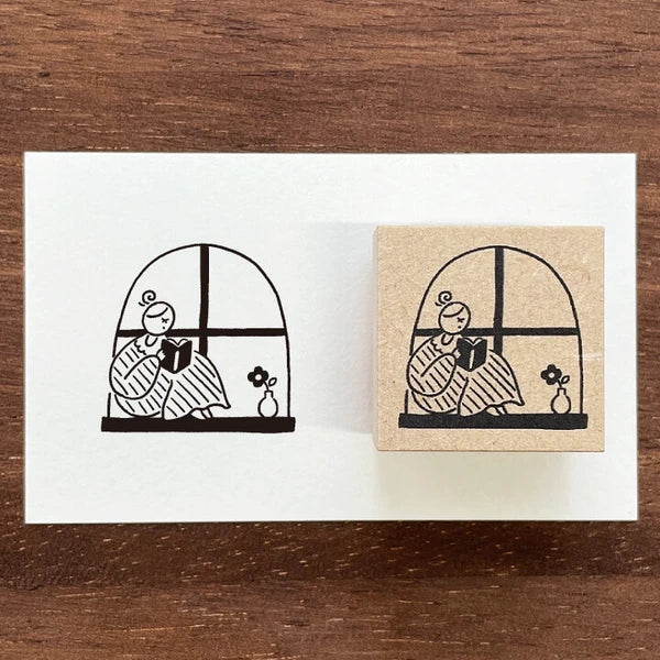STAMP MARCHE Maru-chan Illustration Rubber Stamp - Reading by the Window