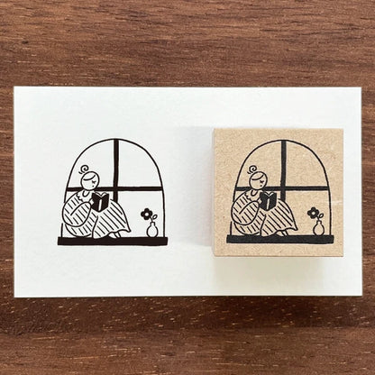 STAMP MARCHE Maru-chan Illustration Rubber Stamp - Reading by the Window