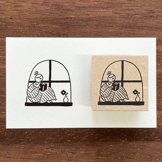 STAMP MARCHE Maru-chan Illustration Rubber Stamp - Reading by the Window