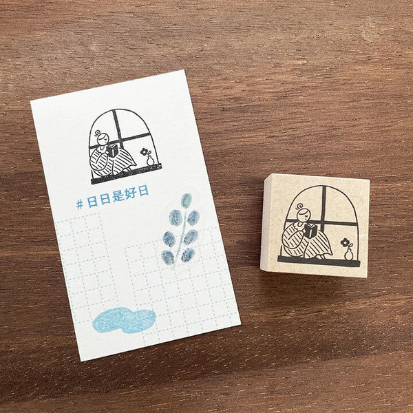 STAMP MARCHE Maru-chan Illustration Rubber Stamp - Reading by the Window