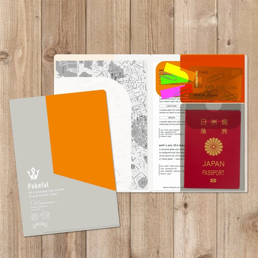 MARUMO PRINTING Pokeful Bicolor A5 Pocket Clear File - Orange - Wholesale Pack