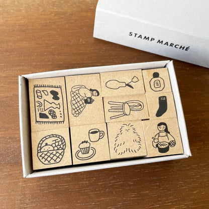 STAMP MARCHE Isono Kei Illustrated Diary Stamp Box - Home Time