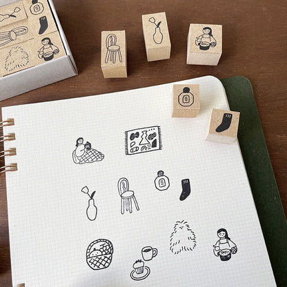 STAMP MARCHE Isono Kei Illustrated Diary Stamp Box - Home Time