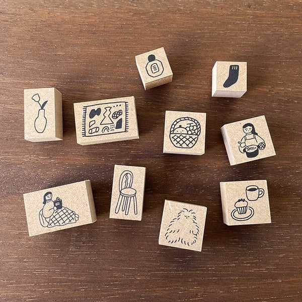 STAMP MARCHE Isono Kei Illustrated Diary Rubber Stamp Collection - Home Time