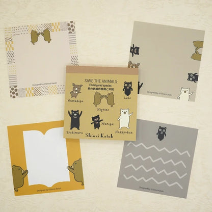 Kinose Printing Endangered Bears and Friends Block Memo Pad