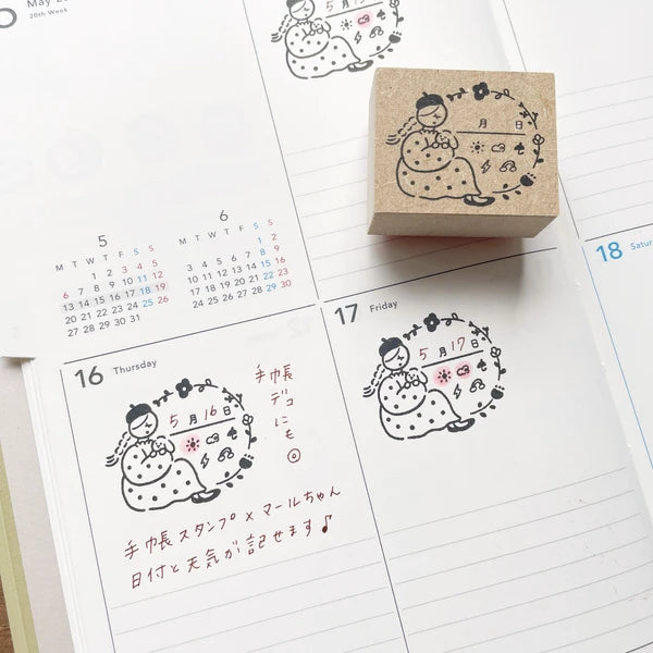 STAMP MARCHE Marl-chan Illustration Rubber Stamp - Date & Weather Floral Frame