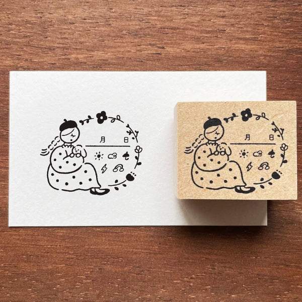 STAMP MARCHE Marl-chan Illustration Rubber Stamp - Date & Weather Floral Frame