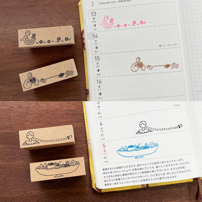 STAMP MARCHE Maru-chan Title Rubber Stamp - Flowers