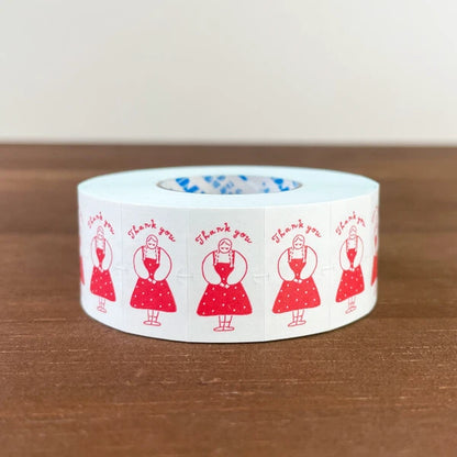 STAMP MARCHE Maru-chan Labeler Sticker - Thank You Red
