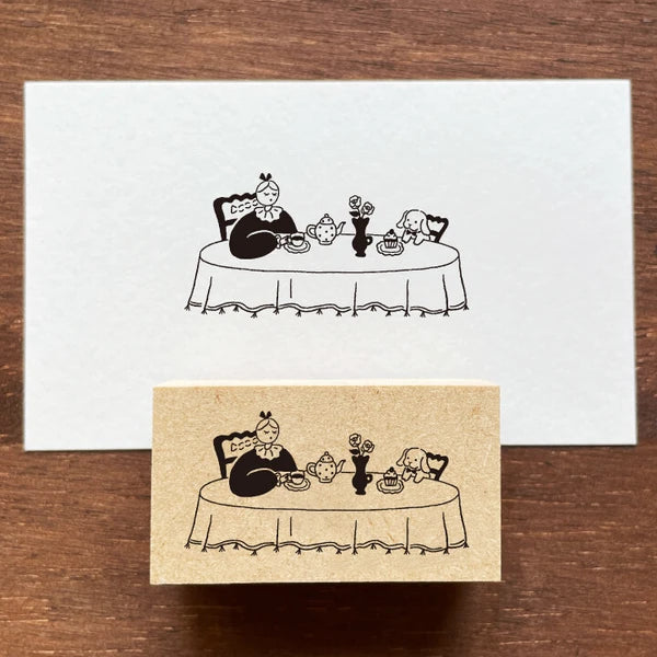 STAMP MARCHE Marl-chan Illustration Rubber Stamp - Dress-Up Tea Time