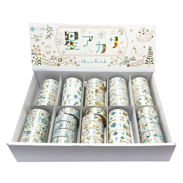 SEAL-DO PRINTING Hoshi Akari Masking Tape Display Set - Gold and Aqua Blue Foil