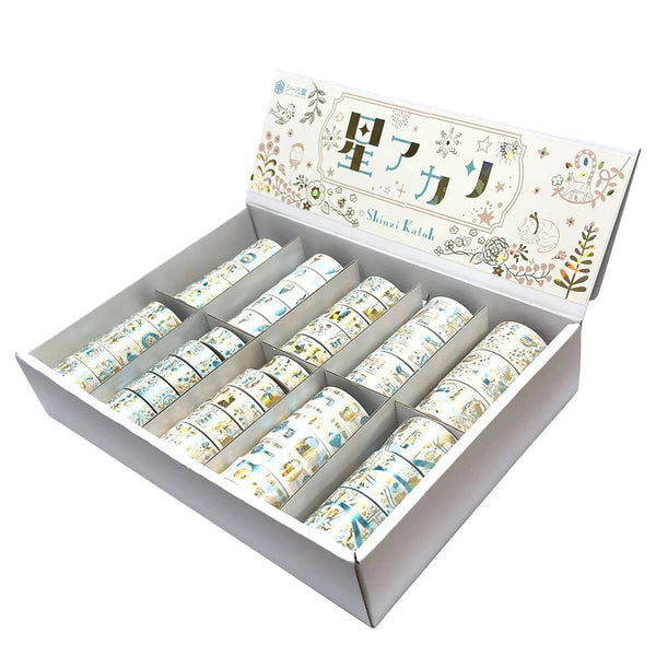 SEAL-DO PRINTING Hoshi Akari Masking Tape Display Set - Gold and Aqua Blue Foil