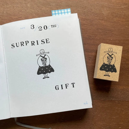 STAMP MARCHE Maru-chan Illustration Rubber Stamp - Secret Gift