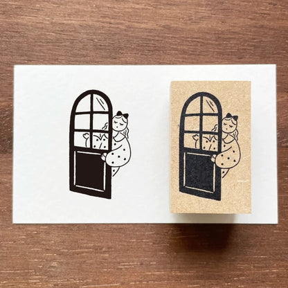 STAMP MARCHE Maru-chan Illustration Rubber Stamp - Peeking from the Door