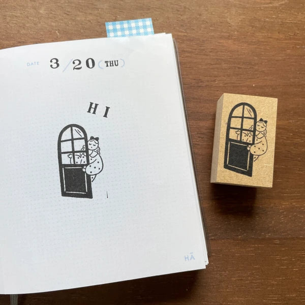 STAMP MARCHE Maru-chan Illustration Rubber Stamp - Peeking from the Door