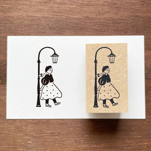 STAMP MARCHE Maru-chan Illustration Rubber Stamp - Under the Streetlight