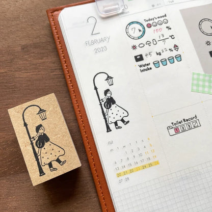 STAMP MARCHE Maru-chan Illustration Rubber Stamp - Under the Streetlight