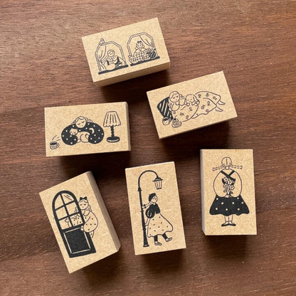STAMP MARCHE Maru-chan Illustration Rubber Stamp - Coffee and Cat