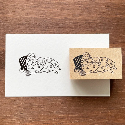 STAMP MARCHE Maru-chan Illustration Rubber Stamp - Pajama Time