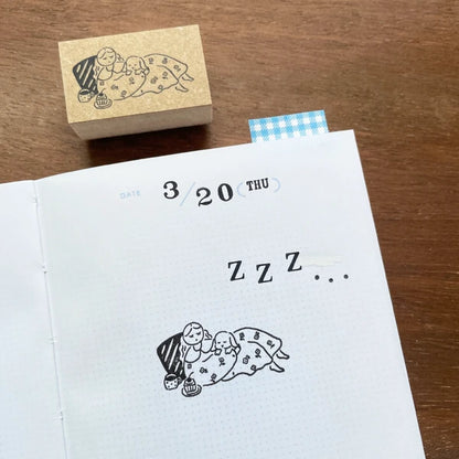 STAMP MARCHE Maru-chan Illustration Rubber Stamp - Pajama Time