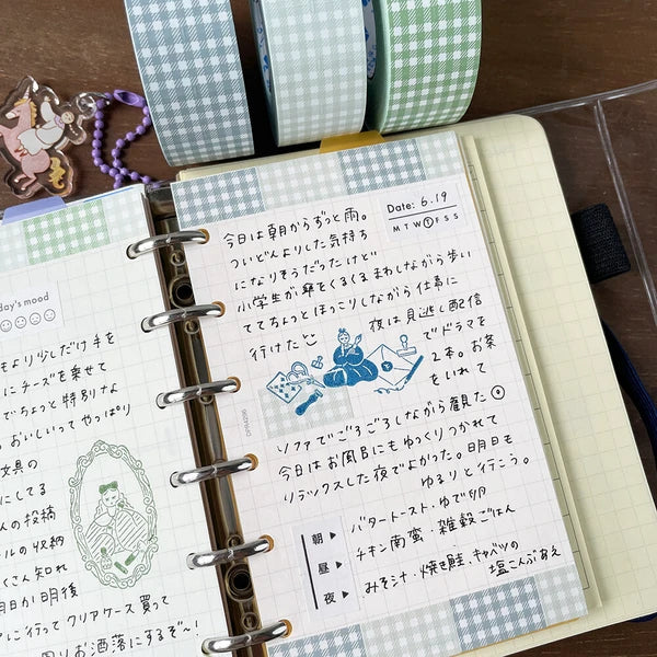 STAMP MARCHE Labeler Sticker Gingham Check - Dusty Blue