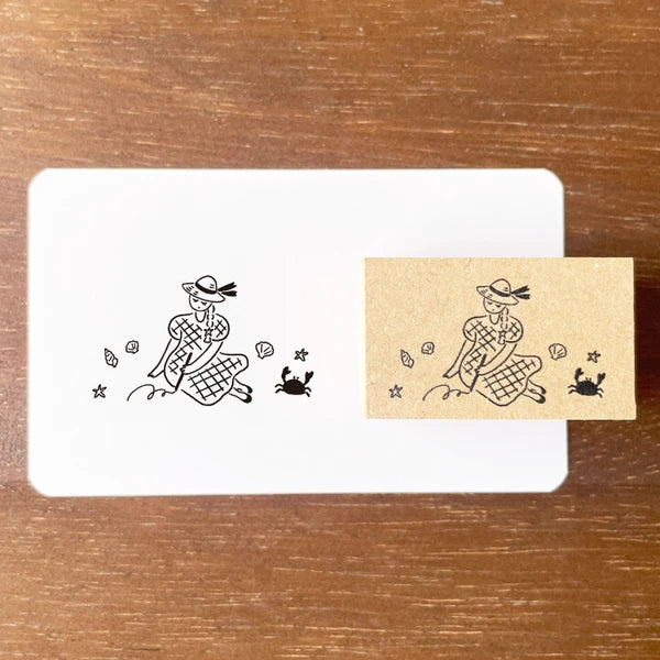 STAMP MARCHE Maru-chan Illustration Rubber Stamp - Beach Sketch